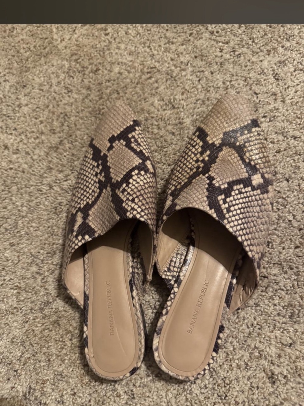 Banana Republic Snakeskin Print Mules in Brown & Black